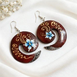 Handcrafted Painting Wood Earrings Unique Model